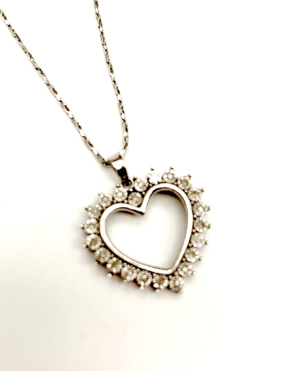 Sterling Silver rhinestone Heart Necklace  clear … - image 2