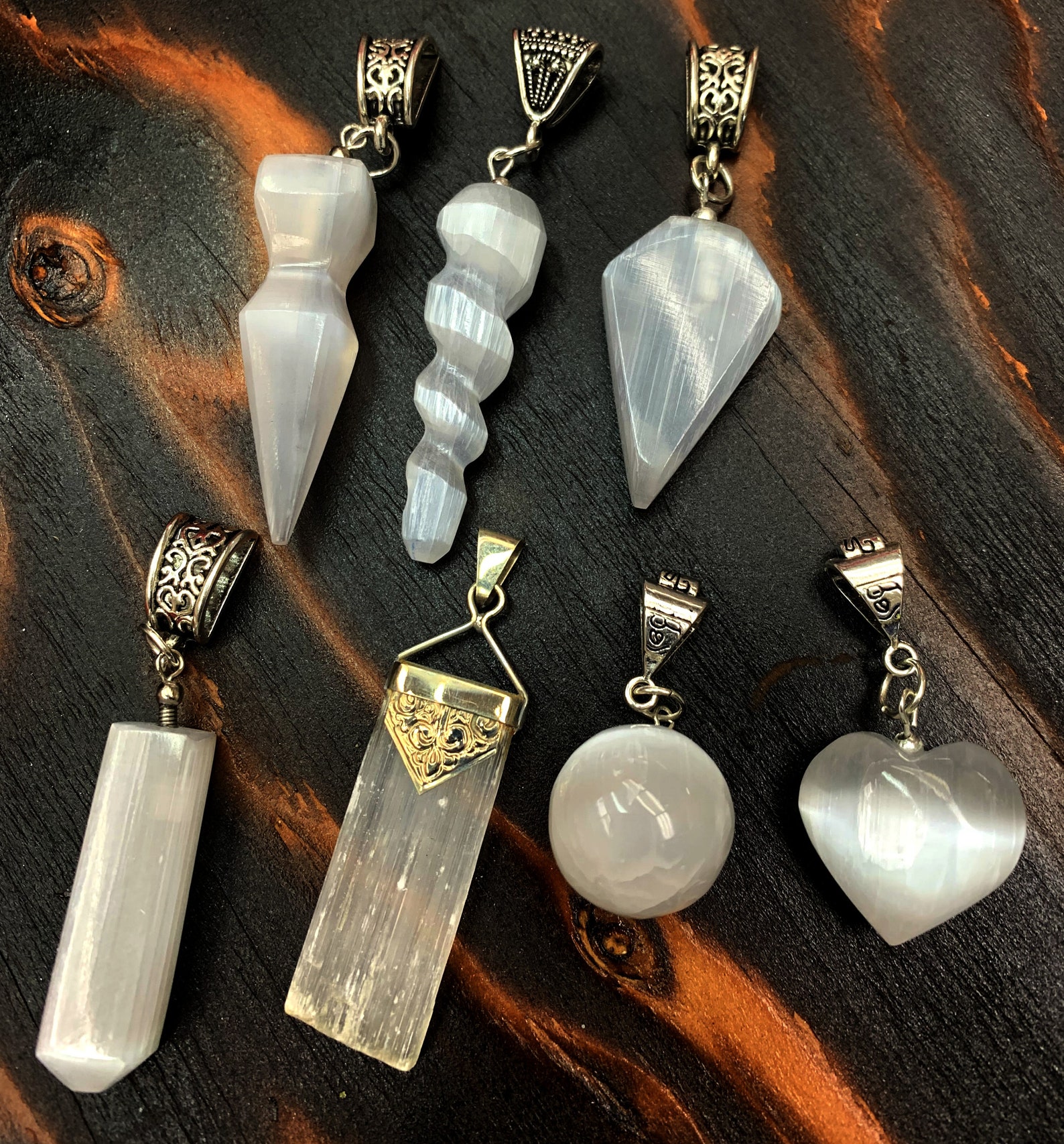 Selenite pendants jewelry making white mineral metaphysical Etsy