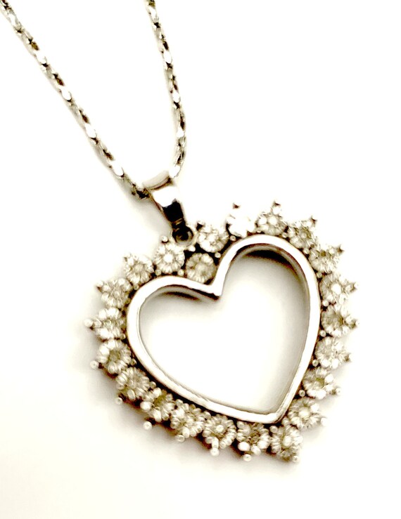 Sterling Silver rhinestone Heart Necklace  clear … - image 8