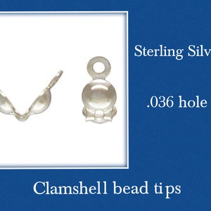 Sterling Silver  Clam shell Fold Over Bead tip with 2 rings .036 " hole