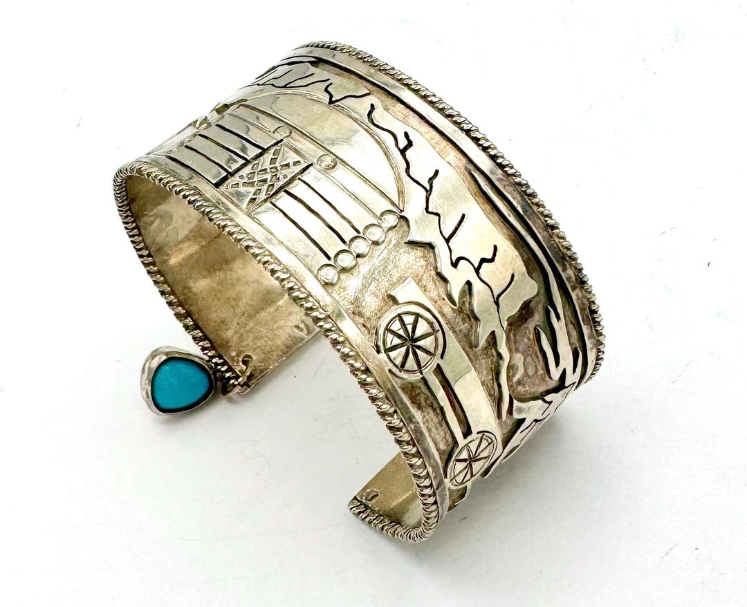 Native American 219 Gram Horse Sterling Silver Wide Turquoise Bracelet Cuff Native American 219 Gram Horse Sterling Silver Wide Turquoise Bracelet Cuff
