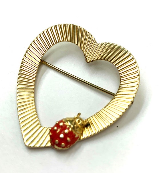 Sterling Vermeil Heart brooch  Signed Napier gold… - image 2