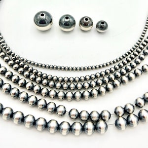 sterling silver beads  Navajo  round pearl smooth southwestern oxidized bench bead jewelry making 2 mm to 18 mm