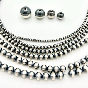 sterling silver beads  Navajo  round pearl smooth southwestern bench bead jewelry making 2mm to 16mm