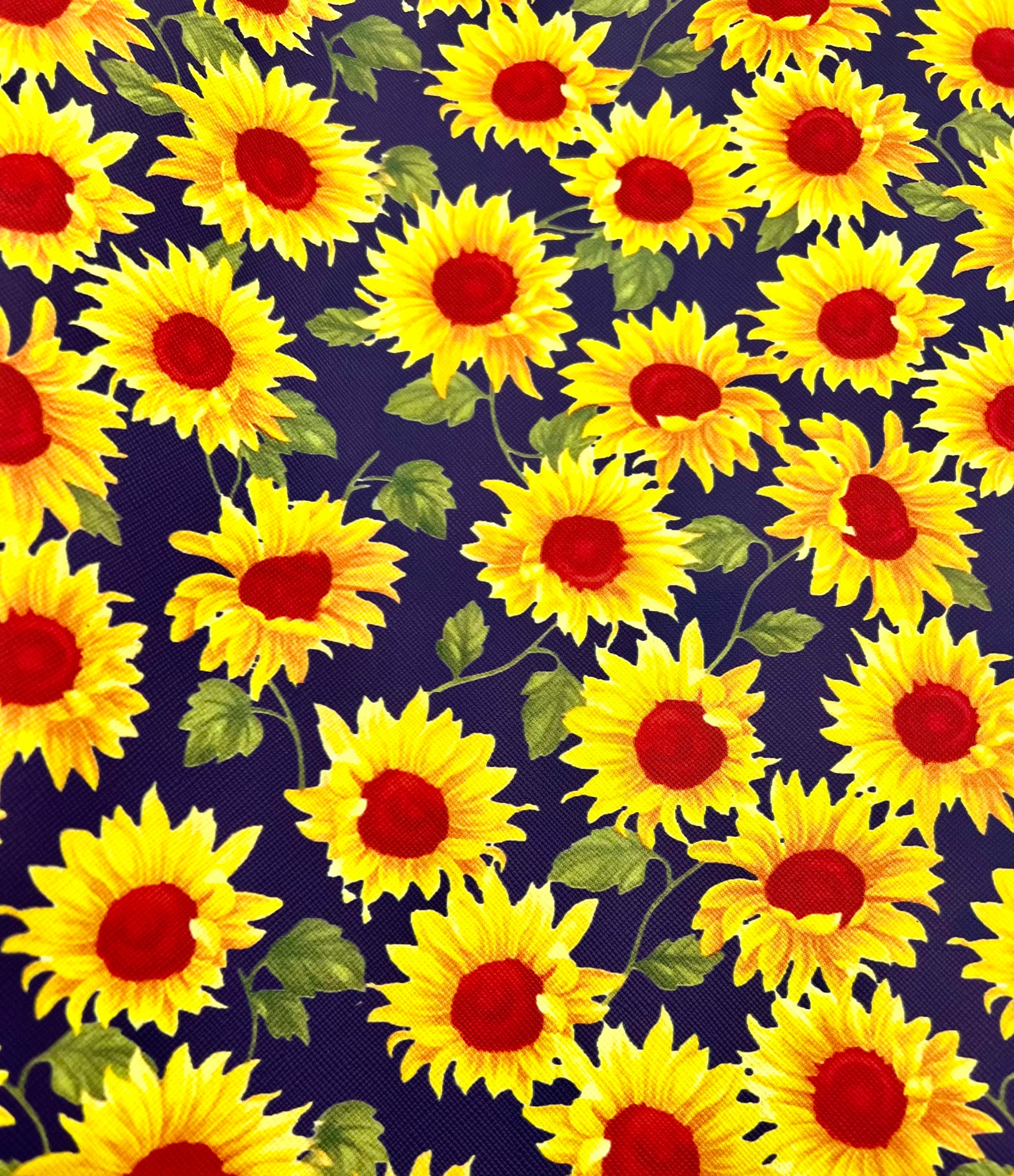 Custom made fabric yellow sunflower floral   water resistant Vinyl Leatherette  faux leather approx. 11 3/4 x27"