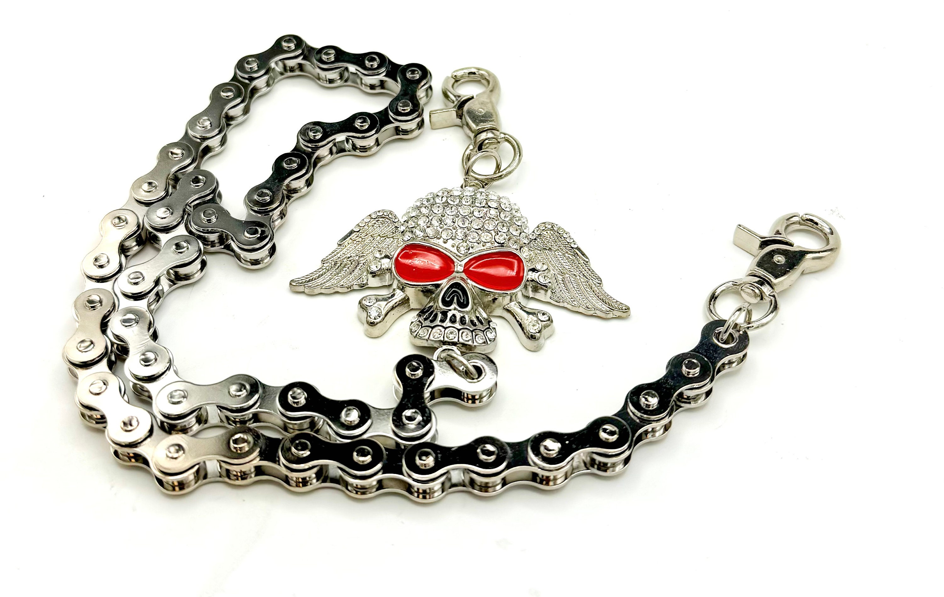 Chrome Biker Chain, Rhinestone Skull, Winged Chainmaille Wallet