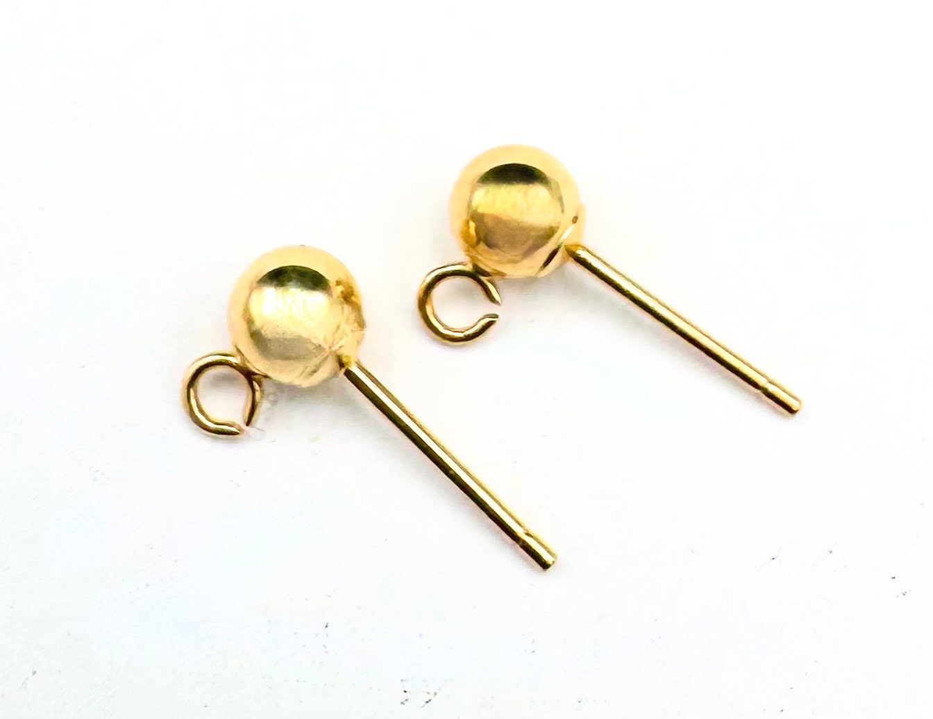14kt Solid Gold Earrings Stud Ball Post With Open Loop Jewelry