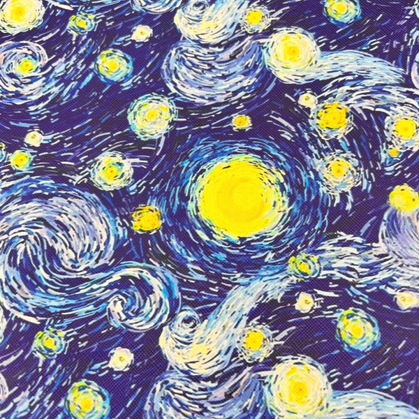 Custom made vinyl Starry night Vincent Van Gogh blue yellow moon  water resistant Vinyl Leatherette  faux leather fabric  2 size design