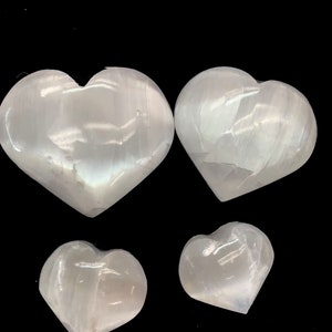 Selenite puffy heart Palm Stones  two different sizes