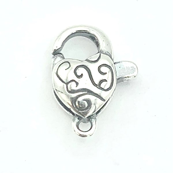 sterling silver heart clasps  swirl etched  lobster claw clasp  jewelry making   guaranteed 925