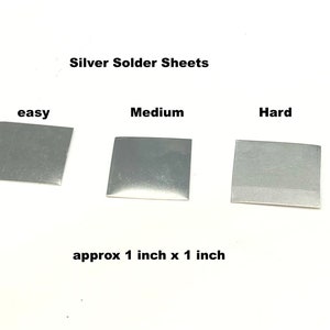Silver Sheet SOLDER  Easy Med Hard 1 inch (25.4)mm X 1 inch  30 Gauge