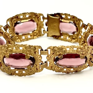 Victorian purple Gold filled bracelet Amethyst glass rolled gold  metal