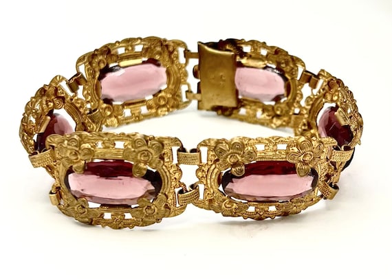 Victorian purple Gold filled bracelet Amethyst gl… - image 1