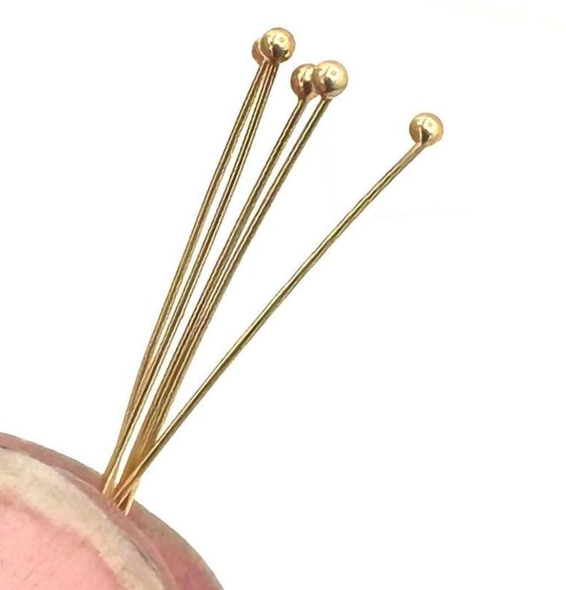 14 Kt Solid Gold Ball Pins Decorative Head Pin Headpin 26.5 G .015 X 1. ...