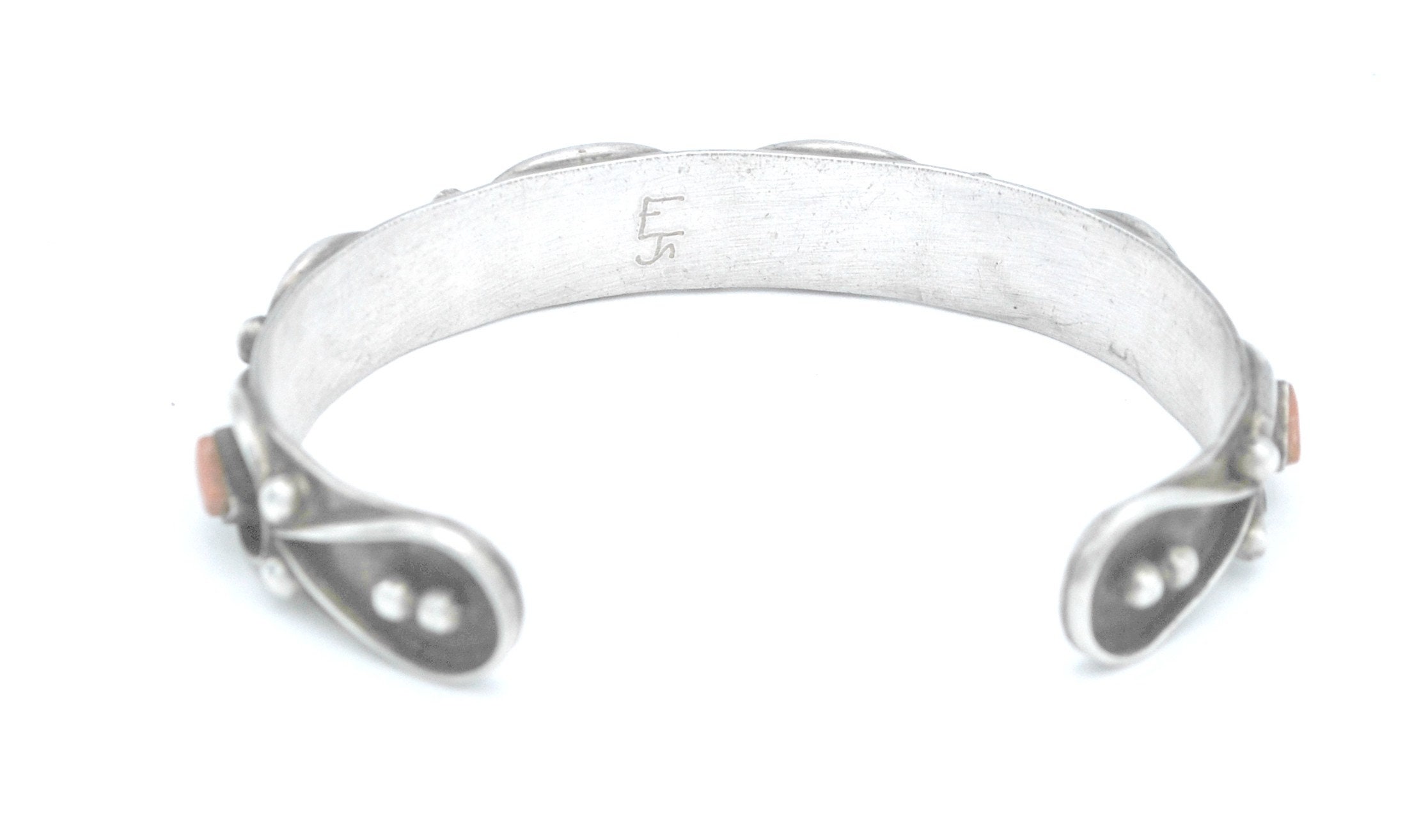 Navajo Hand Crafted Coral Cuff Bracelet Sterling Silver Native American ...