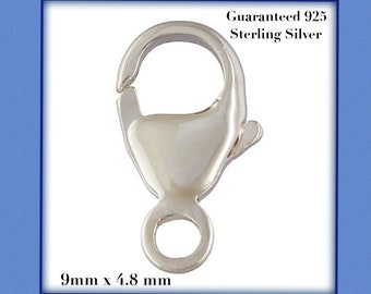 bulk sterling silver clasps - 9 mm x 4.8 mm  - oval trigger  lobster claw clasp-  jewelry making  - guaranteed 925 - packs of 5,25,50 100