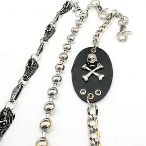 Cadena de pantalones de motociclista cromado Chainmaille Wallet Chain, accesorio de jeans, llavero retro, cadena gótica para hombres, dragón, cadena de bolas de calavera
