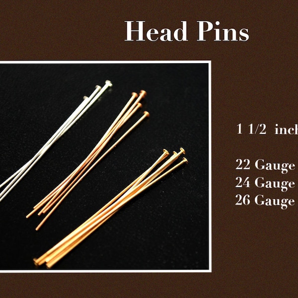 Head pins -  1 1/2 inch 22,24,and 26 Gauge  Sterling silver, Gold filled and Rose gold filled   Whole sale  Bulk