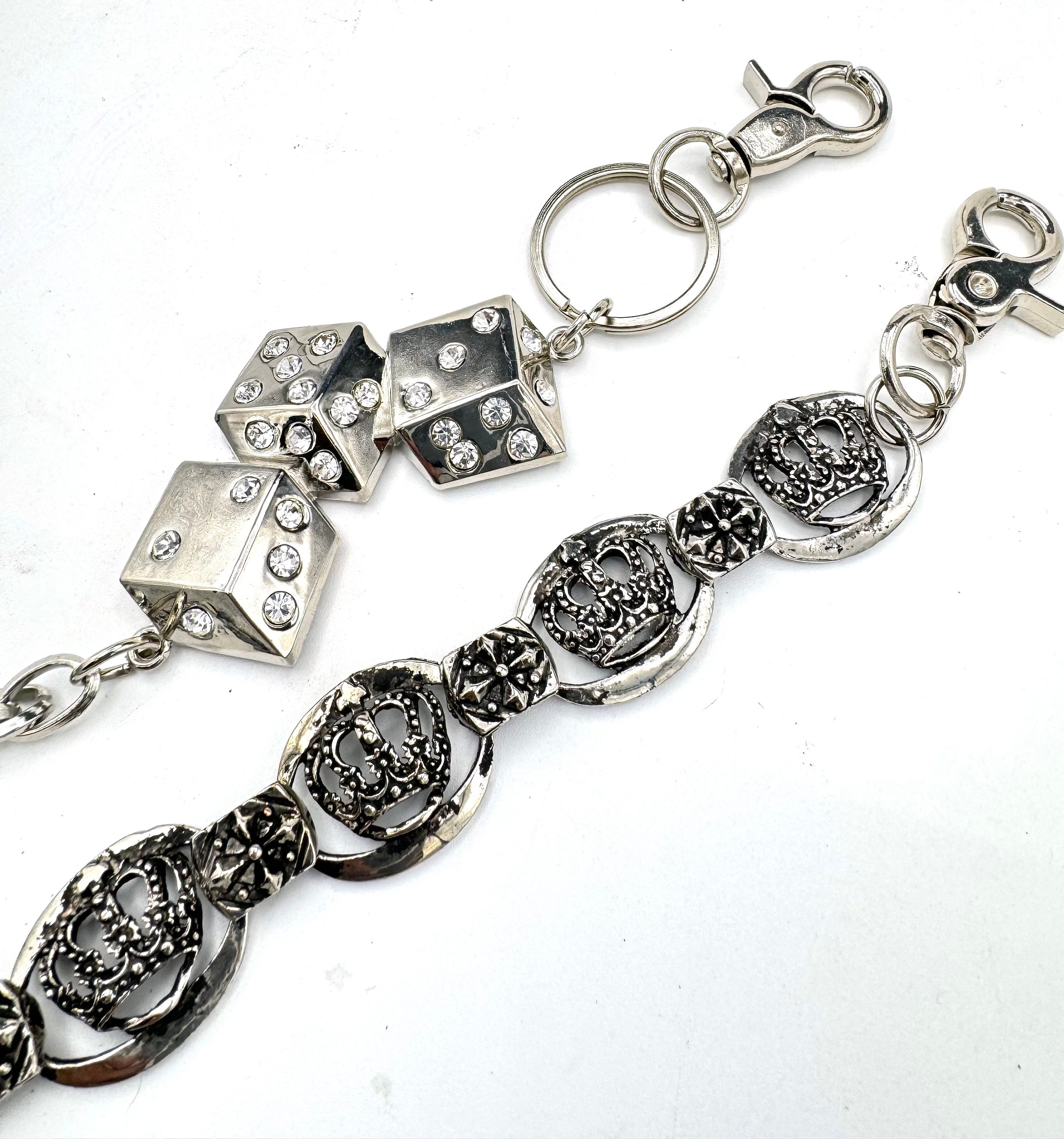 Chrome Biker Pant Chain, Rhinestone Dice, Gothic Crown Keychain - Etsy
