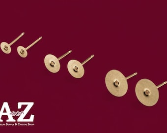 14kt Gold Filled Flat Pad Earring Posts, Jewelry Making, 4-8mm (10 Pack)