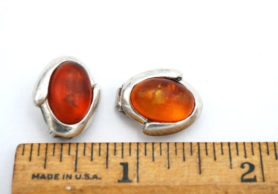 Sterling silver  Amber Earrings orange gemstone c… - image 6