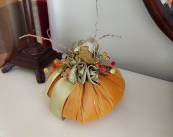 Fall Suede Velvet Pumpkin with Antique French Ribbon
