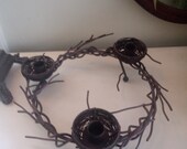Vintage metal twig and nest wreath three candle holder