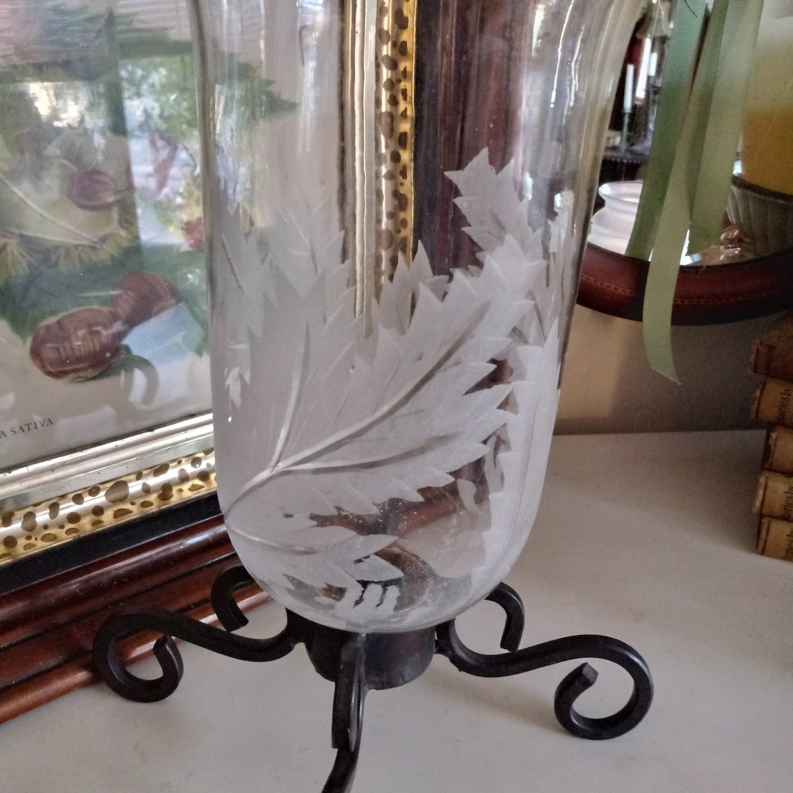 Hand Etched Glass Hurricane Candle Lantern Etsy Denmark