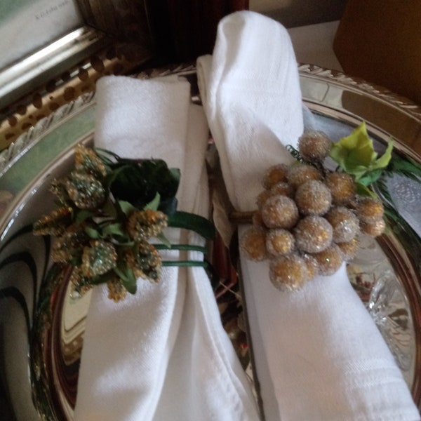 Vintage miniature beaded fruit napkin rings...set of 6