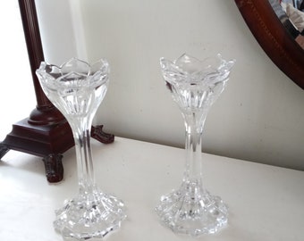 Clear Glass Flower Candlestick Holders