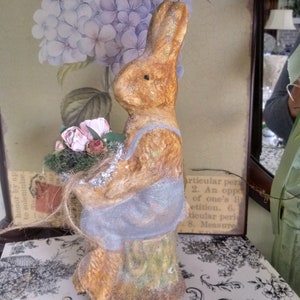 Rabbit Racer Crafted in Chocolate Mold Handcrafted Chalkware Bunny Easter #554