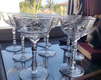 Set of 8 cut glass vintage champagne or parfait glasses