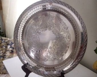 Vintage Wm Rogers Silver plate Pierced Edge Serving Tray