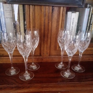 Vintage Mikasa English Garden cut crystal with etched flowers wine glasses