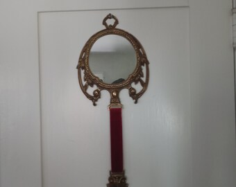 Round Brass Wall Mirror with Hanging Pendant