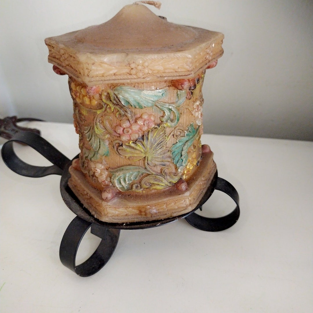 Vintage German Candle With Vintage Iron Holder Etsy