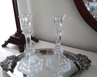 Chunky Square Glass Candlestick Holders