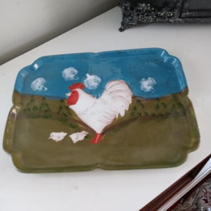 Rectangular Ceramic Rooster Serving Tray Country Rooster by Jay