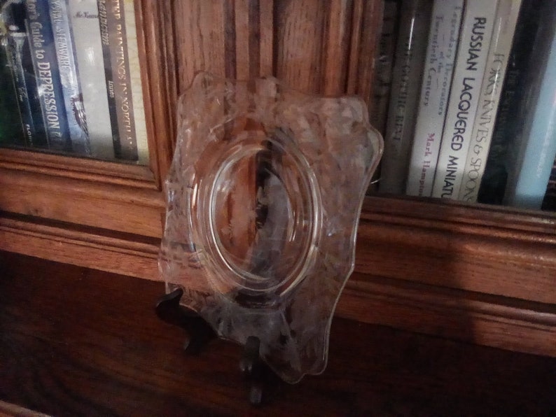 Vintage square etched glass luncheon or dessert plates set of 6