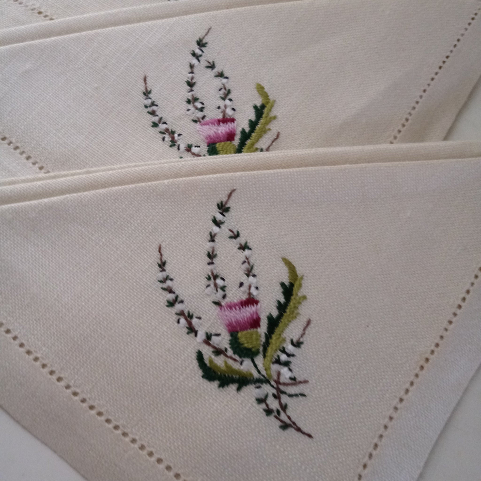 Set of 2 Vintage Embroidered Spanish Linen Napkins Days of the Week LARGE