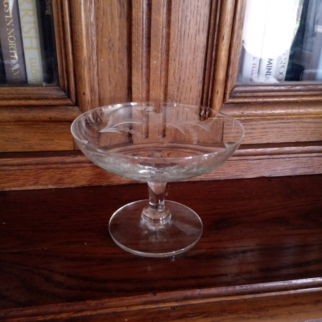 Vintage Etched Glass Compote Etsy