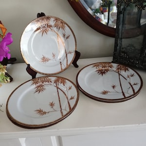 Fujiyama Yokohama Hand Painted Kutani Salad Plates in Bamboo Pattern Set of Five