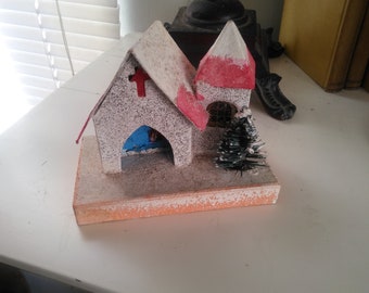 Vintage Putz village Xmas cardboard church