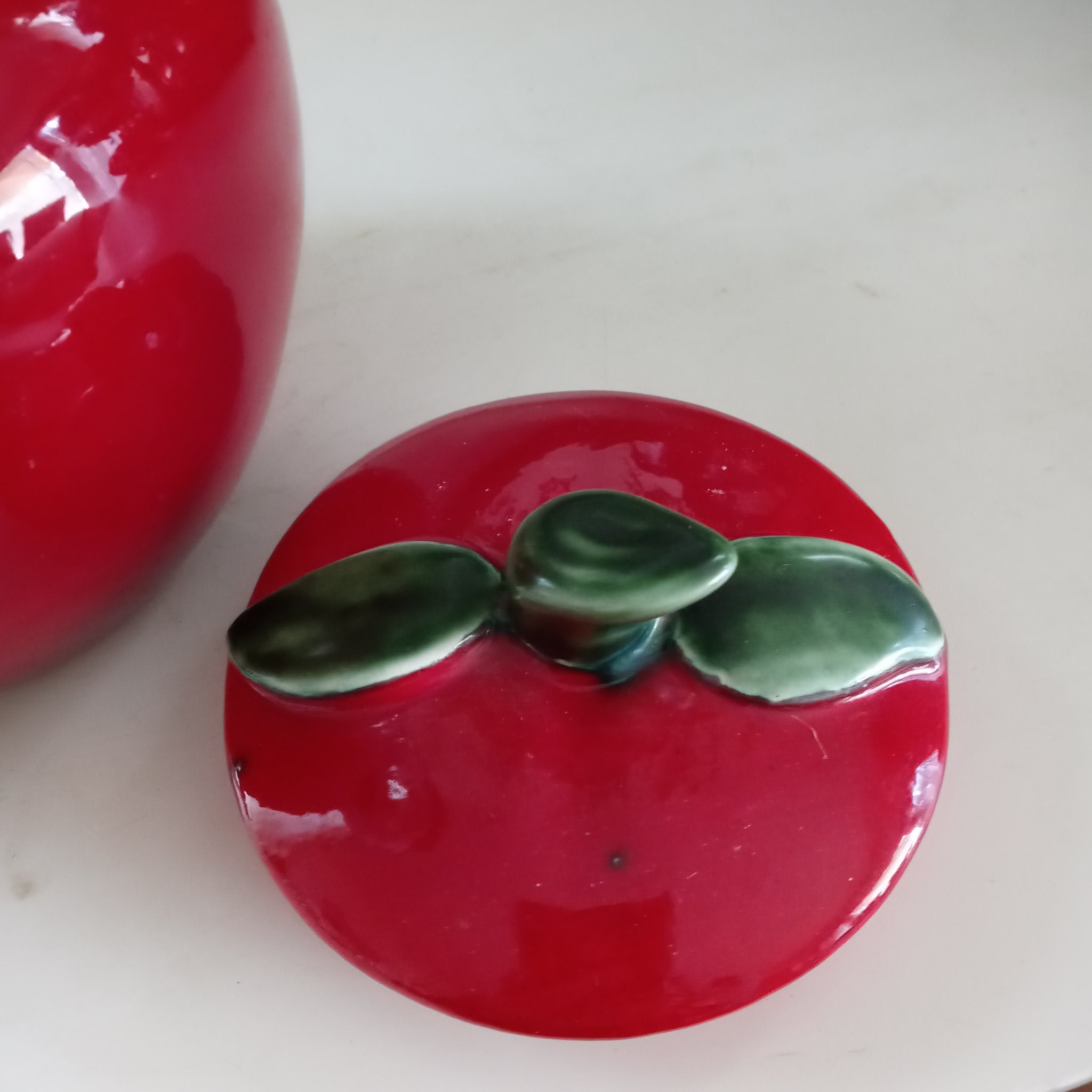 Red Ceramic Apple Container Condiment Jar with Lid Etsy