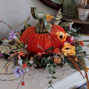 Velvet Orange Pumpkin Centerpiece
