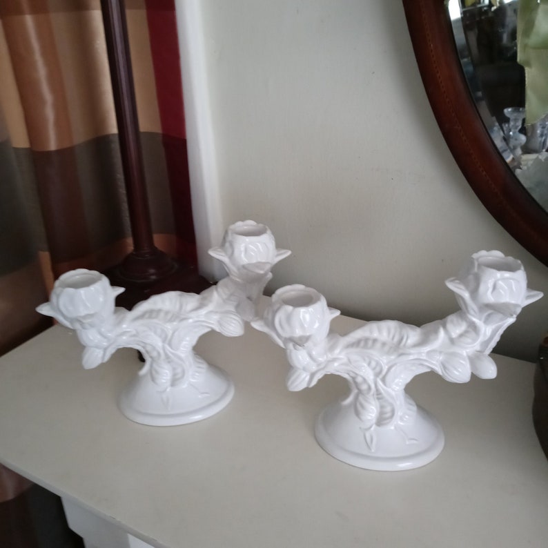 Bordallo Pinheiro White Double Candle Holders Made in Portugal Etsy