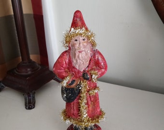 Chalkware Natal Belsnickle Santa em vermelho