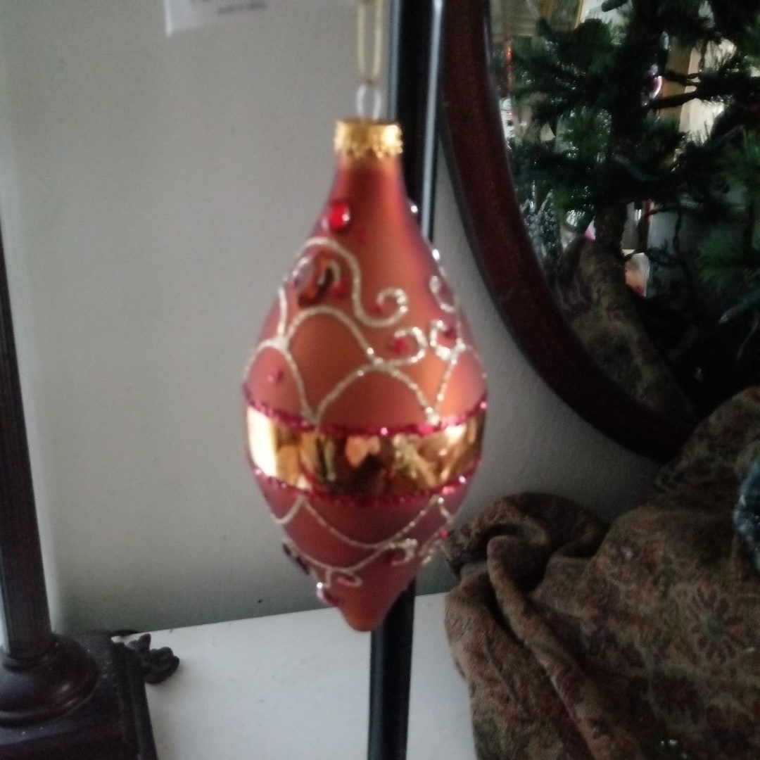 The Large Jeweled Golden Bronze Glass Tear Drop Glass Etsy