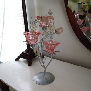 Glass Flower Candle Holder Branch in Pink