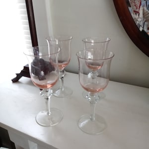 Rasberry Pink Wine or Water Stemmed Glasses  Set of Four